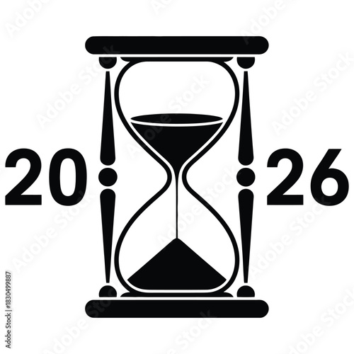 Hourglass with 2026 numbers on white background time