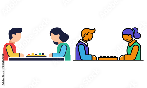 People playing board games, leisure activity, recreation fun time