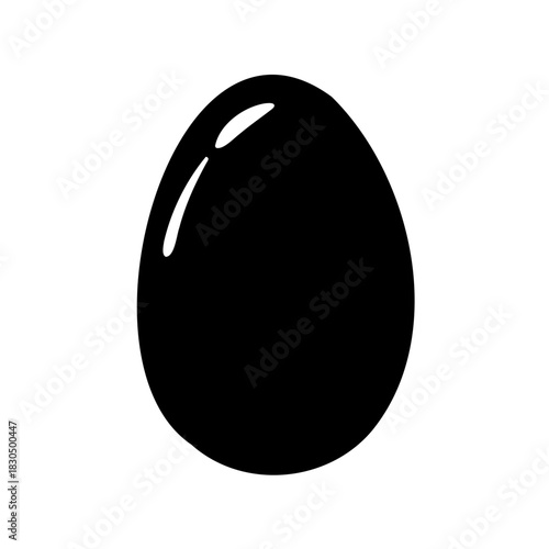 A simple silhouette of a black egg with a white background shadow