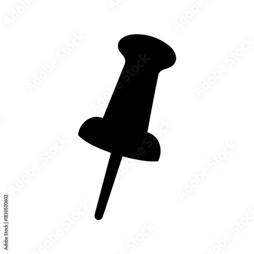Black silhouette of a thumbtack or pushpin on a white background, vector art