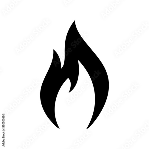 Stylized black and white illustration of a flame or fire element