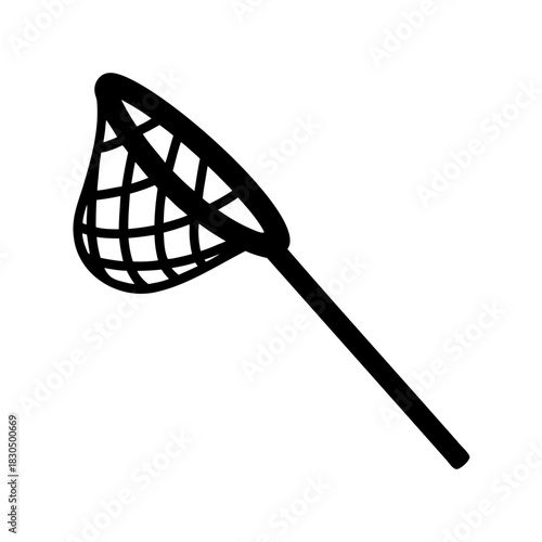 Black and white simple vector illustration of a fishing net on white