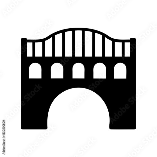 Detailed silhouette image of a pedestrian bridge with arch and railing