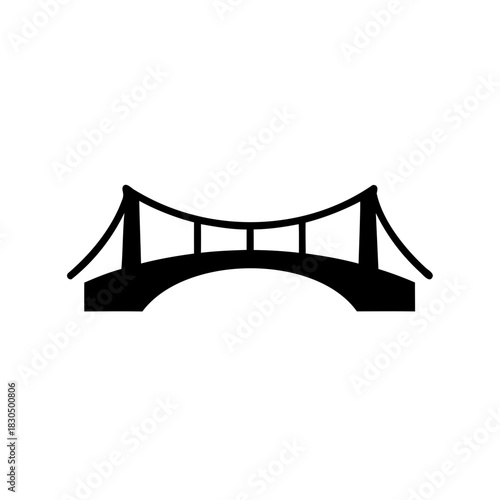 Simple black and white bridge illustration with unique suspension elements structure