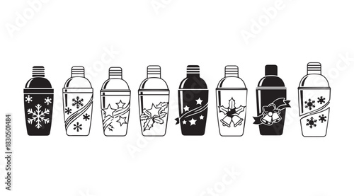 Collection of festive holiday themed cocktail shakers in a silhouette style