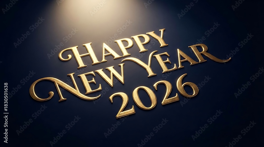 Fototapeta premium Golden Happy New Year 2026 text on dark background