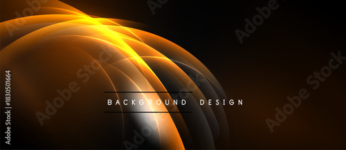 Dark backdrop features golden curved lines. Bright glow emanates from center, creating dynamic visual effect. Text reads background design.