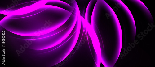 Abstract pink swirls dominate black background. Smooth curves create dynamic, flowing visual effect. Brightness contrasts sharply.