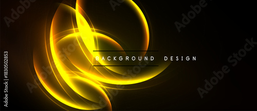 Abstract golden lines swirl over dark background. Elegant design suggests energy, motion, modern aesthetic. Simple yet striking visual.