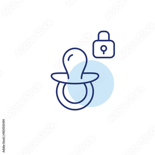 Pacifier and lock. Child safety, approved products and parental control. Pixel perfect, editable stroke vector icon
