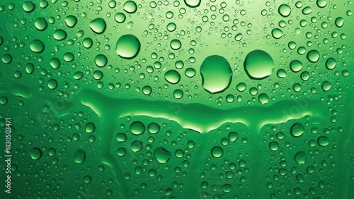 Refreshing green water droplets cling creating a vibrant, cool background perfect for nature, spa, or eco-friendly product designs