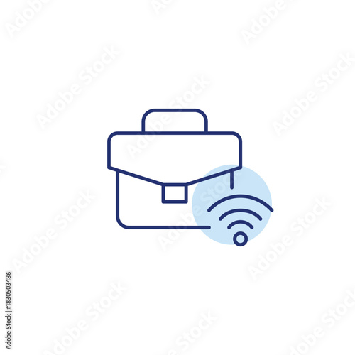 Briefcase and wi-fi. Remote job vacancy and career path. Pixel perfect, editable stroke vector icon