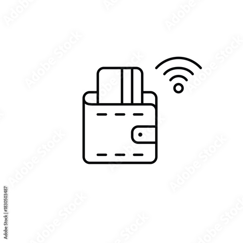 Card in a wallet and wi-fi. E-payment, virtual banking and finances. Pixel perfect, editable stroke vector icon