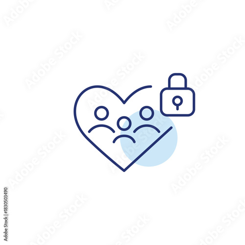 Family of three in heart and lock. Private healthcare and secure access. Pixel perfect, editable stroke vector icon