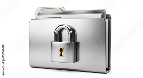 3d illustration metal file folder padlock icon isolated white background secure data storage protection document confidential information privacy safety concept