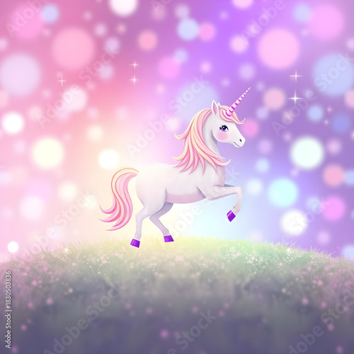 Rainbow unicorn background. Pastel glitter pink fantasy galaxy. Magic mermaid sky with bokeh. Holographic kawaii abstract space with stars and sparkles.