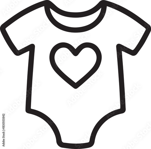 An adorable baby romper adorned with a heart-shaped graphic, perfectly representing love and the purity of childhood. A simplistic, black outline graphic conveying the essence of infancy and care.