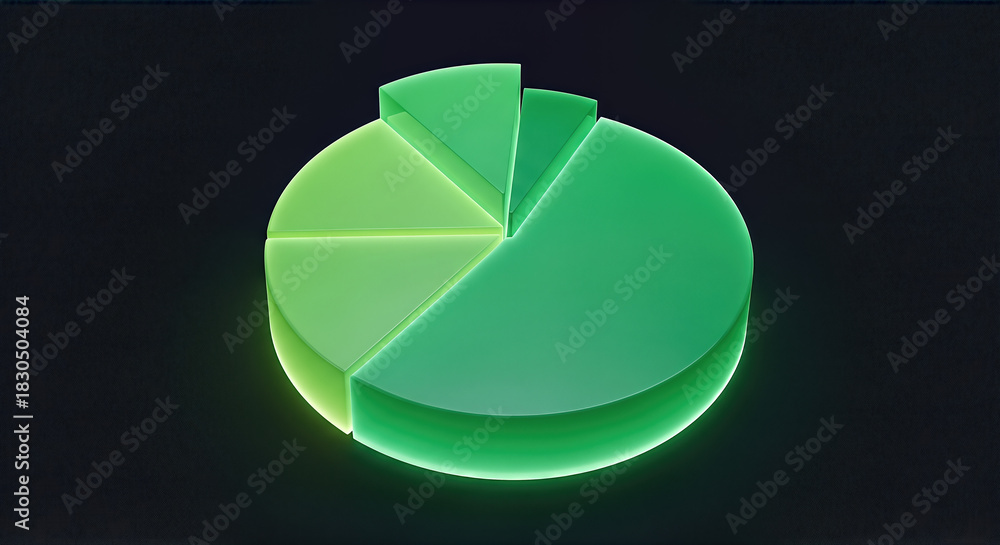Obraz premium Three dimensional glossy green pie chart icon on dark background business financial presentation infographic element statistics report data analysis growth profit visualization symbol