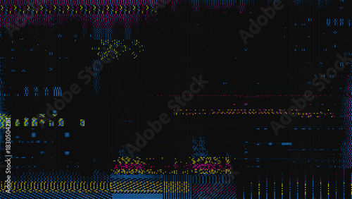 Colorful VHS Glitch Screen Effect. Abstract Technology Background