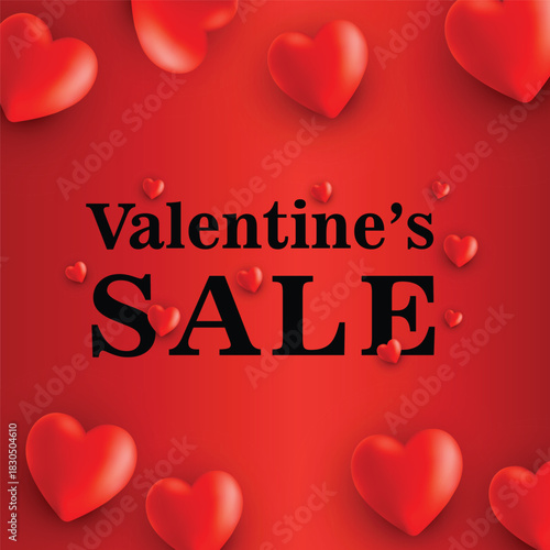 Valentine’s Day Sale Banner with 3D Red Hearts