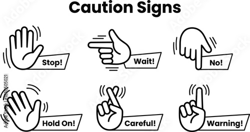Simple Caution Sign Icons Warning, Stop, Wait, Careful, and More!