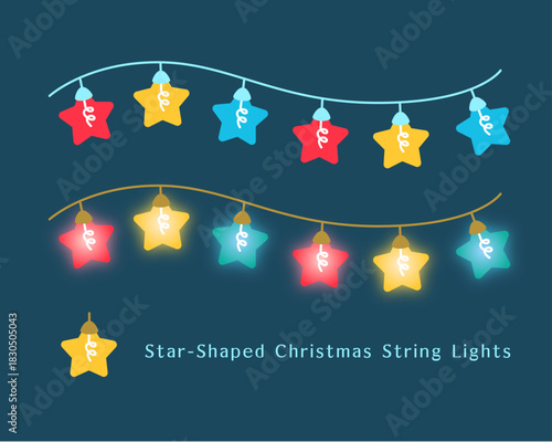 星形の電飾ライト（イルミネーション）アイコンセット  クリスマス・パーティー向けのカラフルな星型電球 Set of Star-Shaped Christmas String Lights