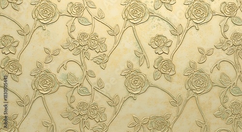 Elegant floral pattern background with embossed roses and flowing stems