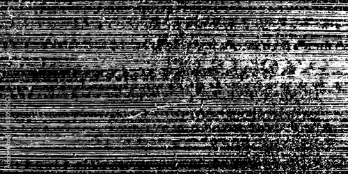 Grunge noise texture background. White scratch pattern on black with distressed vintage glitch effect and analog static lines. Retro overlay vector illustration.