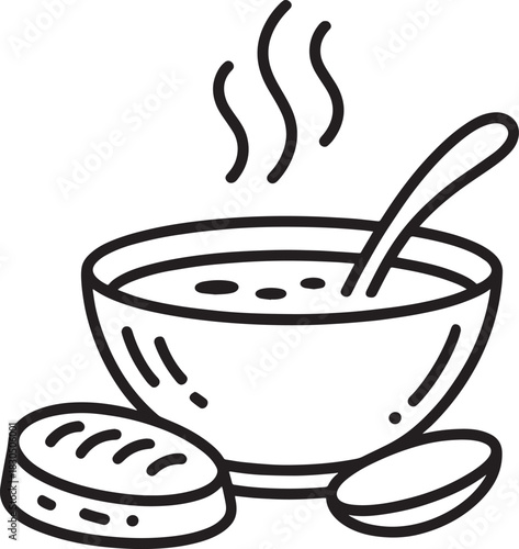 Bowl of Soup with Spoon and Bread Vector Illustration Featuring Culinary Simplicity
