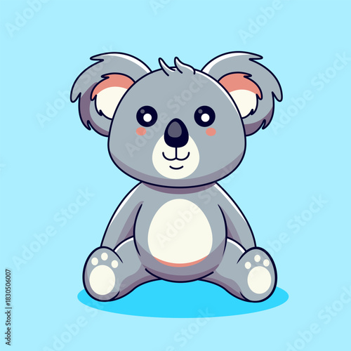 Cute Cartoon Koala Sitting on a Blue Background Vector Illustration Kawaii Design