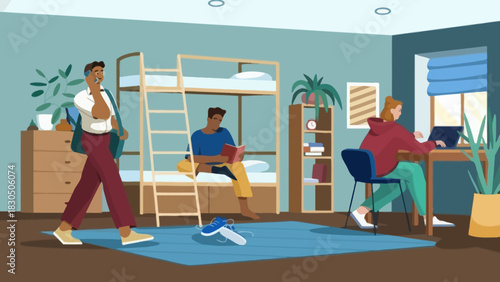 Student Dorm Life Roommates Studying & Living Together in College