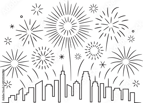 Celebration firework over cityscape doodle for festive event and holiday graphic