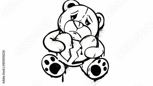 Heartbroken Teddy Bear Illustration Symbol of Sadness and Lost Love
