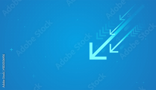 The Bold diagonal arrows pointing downward on a digital blue background symbolize a sharp decline in financial markets and business performance. Vector illustration