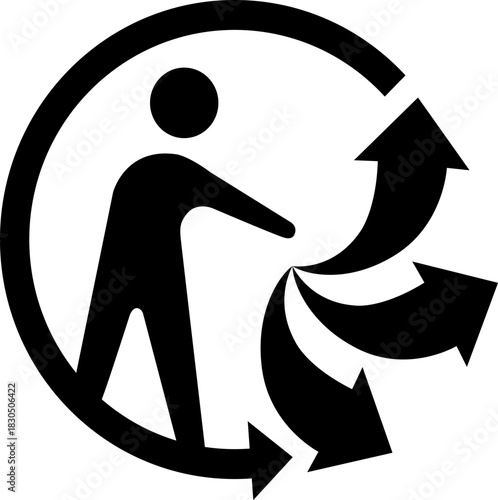 Triman symbol. Symbol of recycling in France. Man with three arrows. The product or its packaging is sortable and can be recycled. Waste sorting and recycling. Labeling on packaging. Warning symbol.