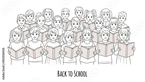 Back to School Choir A Group of Children Singing Together with Songbooks in Hand