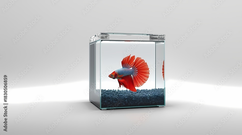 Obraz premium Vibrant Betta Fish in Modern Aquarium Studio Shot.