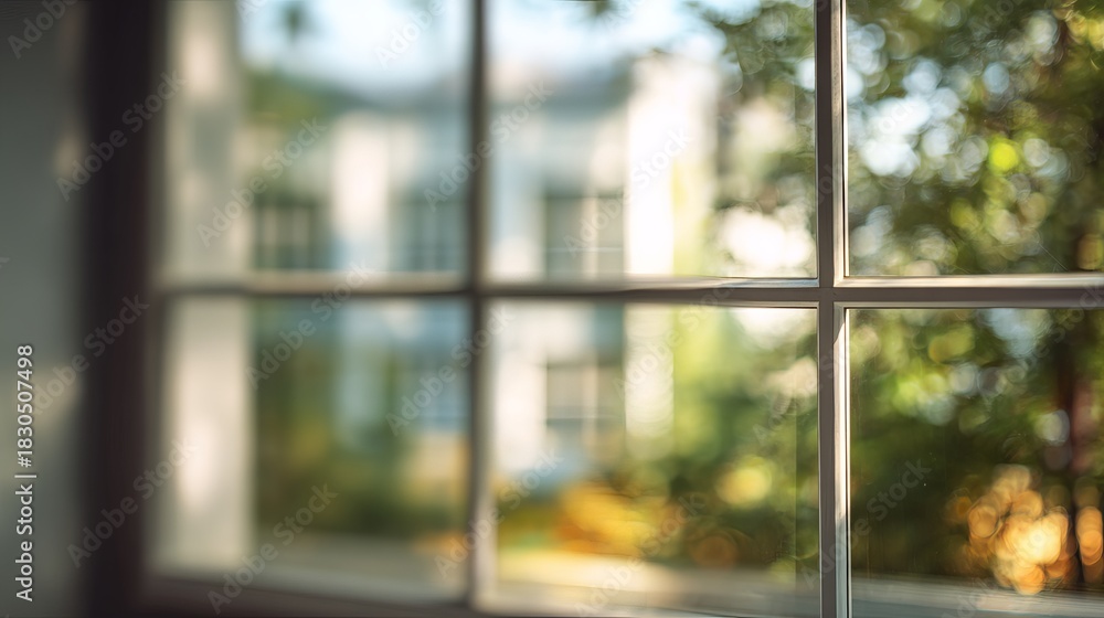 Fototapeta premium Blurred View Through Grid Window Pane