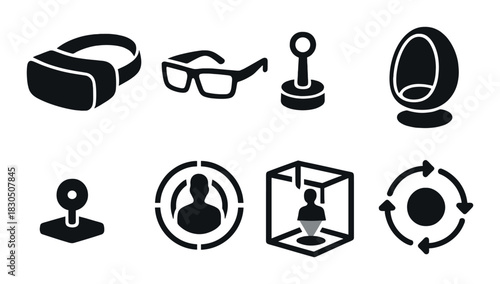 Virtual reality icons set featuring vr headset and avatar designs