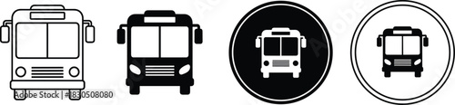 Public Transit Bus Icon Vector Set: Outline and Solid Glyph Illustrations for Transportation, Travel, Urban Commuting, Station Signs, Mobile Apps, and Infographics, Isolated on White Background.