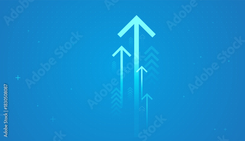 Multiple arrows moving up together represent companies scaling up, increasing revenue streams, and achieving higher market performance in Business concepts
