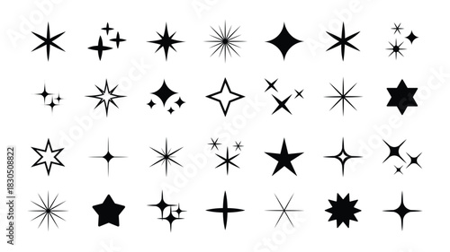 Star doodle icon sparkle sketch set. Hand drawn doodle stars, sparkles in rough line sketch style. Brush drawing sparkle element, shining star shape. Vector illustration
