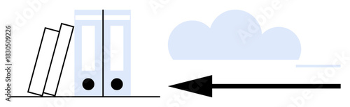 Cloud data migration. File storage systems and arrows cloud data migration processes, digital transformation, and remote accessibility. For technology, cloud computing, and data organization