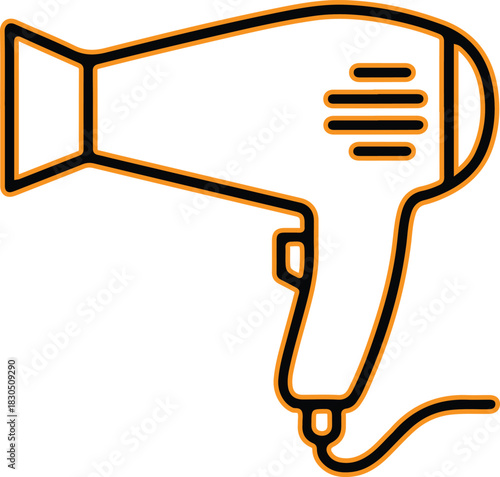Simple line art icon of a hair dryer for styling