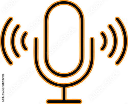 Icon of a microphone with sound waves emanating outwards
