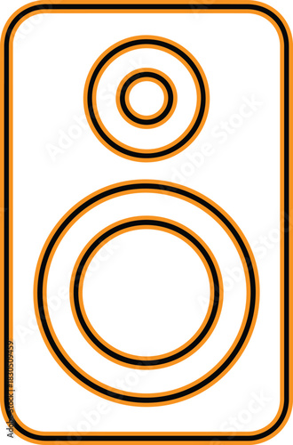 Stylized outline of a two way speaker with woofer and tweeter