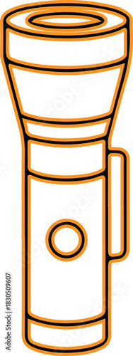 Simple line drawing of a classic flashlight on white background
