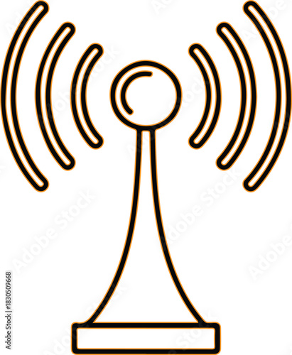 Stylized antenna broadcasting radio waves in a simple line art style