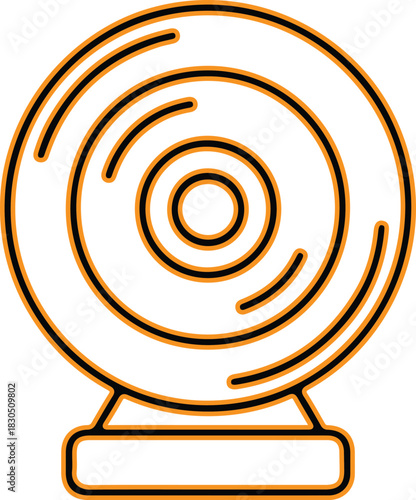 Stylized line art icon of a modern webcam on a stand