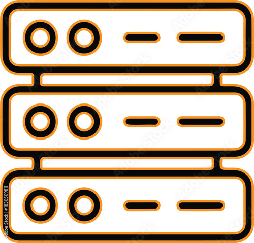 Stack of three server racks with lights and buttons